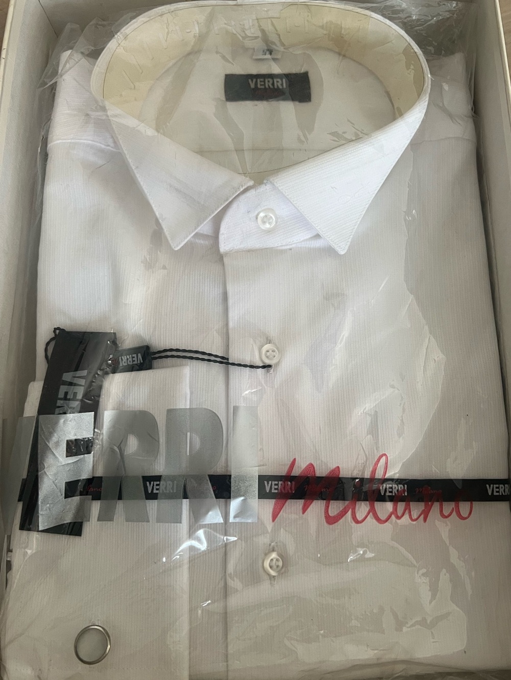 New $165 Verri Milano Men's White Dress Shirt Men Classic Size 17 1/2 44